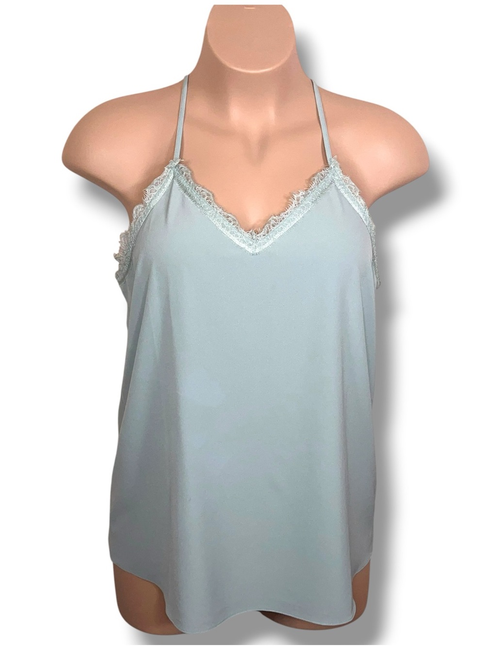 XL Eden Ruth Mint Green Tank Vneck Lace Trim Stretch Racerback Style Pastel